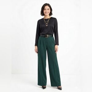 LOFT Women's Wide-Leg High-Waist Pants Forest Green